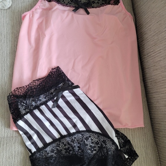 Strap Lace Pajama Set Sleeveless stripes print - Picture 4 of 4